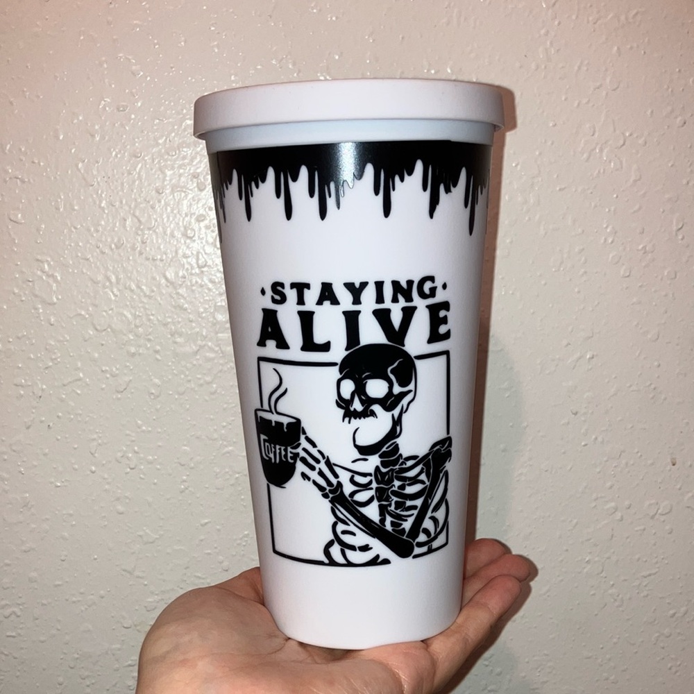 White and Black Skeleton Coffee Tumbler